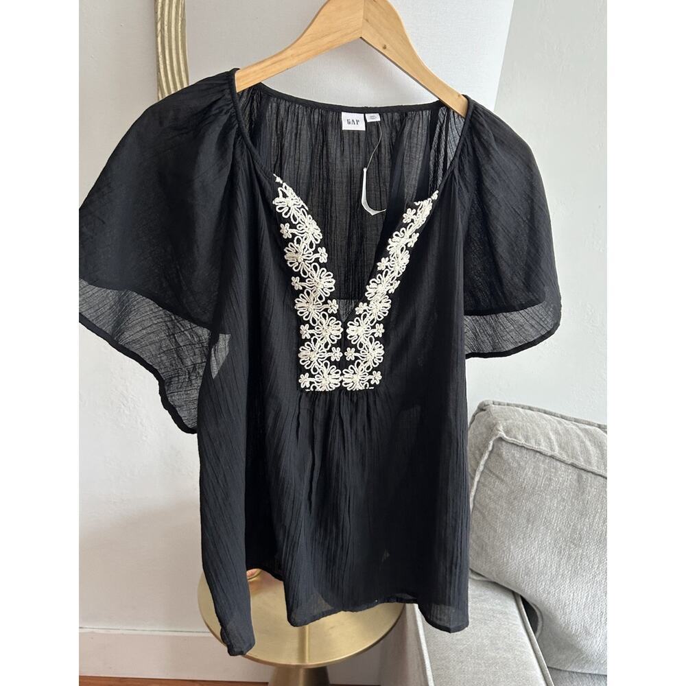 Gap Black Embroidered Top XXL Boho Western prairie